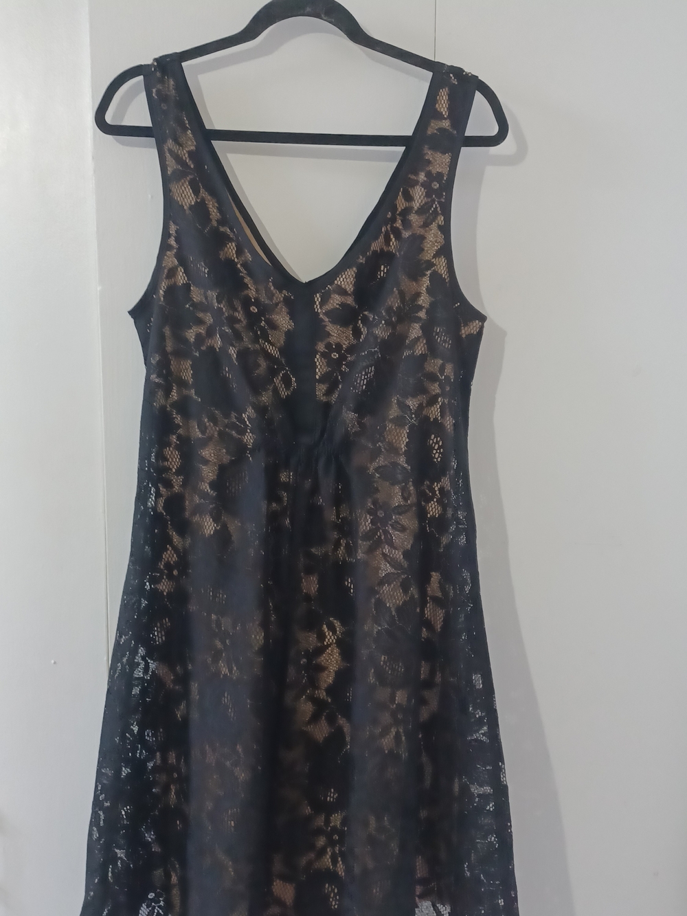 Love Squared Black Lace with Nude Underlay Mini Dress
